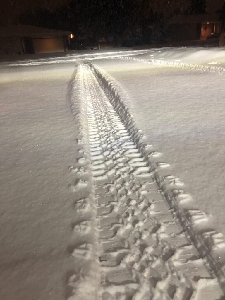 Tire tracks on the snow